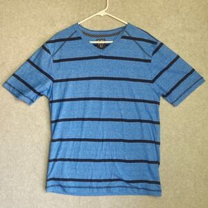 Point Zero Mens Blue Striped V-Neck Short Sleeve T-Shirt Size L NEW